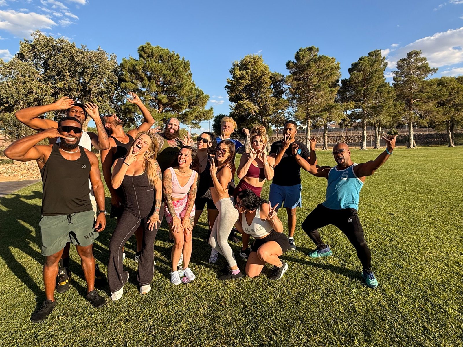 Big Run Club group goofing around on the grass